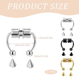 GXGM Magnetic Separator Nose Ring Stainless Steel Nose Ring Horseshoe Ring Artificial Nose Ring Reusable Pack of 3 (Nose Ring Steel + Black + Gold Each), Nose Ring Piercing, a