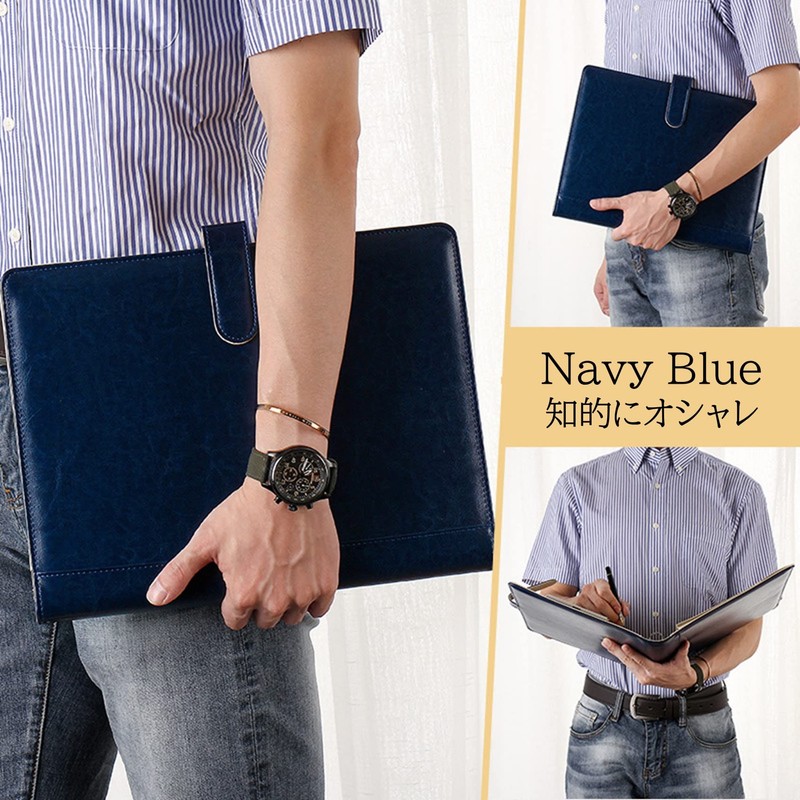 NOELAMOUR Clipboard A4 Bi-Fold PU Leather Binder Multifunctional Folder (Navy