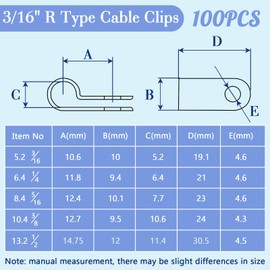 Pack of 100 R Type Cable Clips, 3/16 Inch Nylon R Clips, Cable Holder, Cable Clips, R Type Cable Clips, Black for Office, Home, Wire Management, Cable Attachment