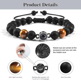 MANVEN Boyfriend Bracelet - Tiger Eyes 'I Love You' - Christmas, Anniversary, Valentine's Day, Birthday Gifts for Men