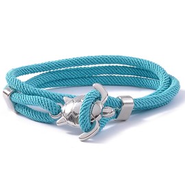 HuiApparel Sea Turtle Wrap Bracelet Silver Color- Unique Design, Adjustable Nylon, 21" Length (Sky Blue)