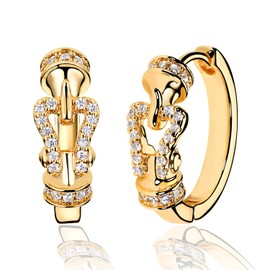 Fettero Women's Pierced Earrings, Hoop Earrings, Allergy-Free, Metal Allergy-Free, Made of Surgical Stainless Steel and 14K Gold, Popular Choice, for Both Ears, Metal, Cubic Zirconia