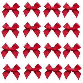 50pcs Mini Satin Ribbon Bows Fabric Ribbon Flowers 42mm x 39mm Appliques DIY Craft for Sewing, Scrapbooking, Wedding, Christmas Gift Warpping (Red)