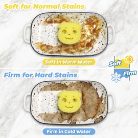 Scrub Family Functional Sponge Scrubber Set - Daddy Mommy Daily Scrub Sponge, Smiley Happy Face, Firm in Cold and Soft in Warm, Scratch Free, No Odor, 3 Cute Animal Patterns (3ct)