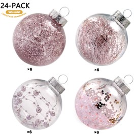 Wironlst Christmas Ball Ornaments Shatterproof Clear Large Plastic Hanging Ball Decorative Baubles Set with Stuffed Delicate Decorations (70mm/2.76", Rose Gold)