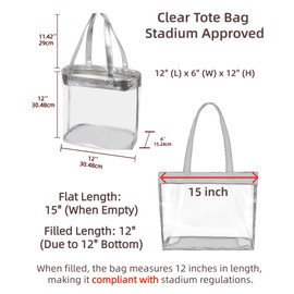 SeBUCUOO Bling Silver 12x12 Clear Bag for Stadium Events 12 x6 x12, Clear Tote Bag Stadium Approved 12x6x12 Transparent Shoulder Purse for Women 12 x 6 x 12 Work Festival Concert Crochet Yarn Storage