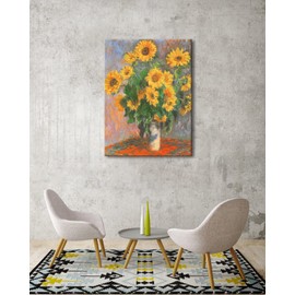 Wieco Art Canvas Print Large Bonquet of Sunflowers 1880 by Claude Monet Oil Paintings Reproduction Landscape Pictures Artwork Modern Canvas Wall Art on Canvas for Home Decor Wall Decorations