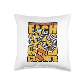 Fitness Jump Rope Apparel Gear Gifts For Beginners Each Second Counts Skipping Speed Jump Rope Throw Pillow, 16x16, Multicolor