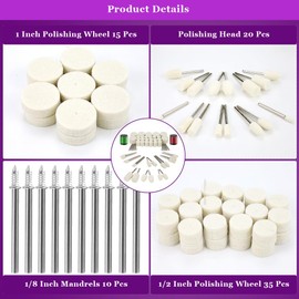 Abnaok 82Pcs Metal Polishing Kit with Dremel Rotary Tool, Metal Polishing Kit for Drill, Polishing Mops Buffing Wheel with 3 mm Handle (1/8'') for Metal Polishing Jade Glass Grinding