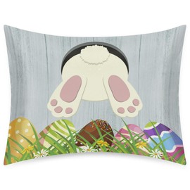 YLYNIU Satin Pillowcase for Hair and Skin 20x26 inch, Decorative Throw Pillows Covers for Car, Room Throw Pillow Cases, Soft Breathable Pillowcases Envelope Enclosure (Easter Rabbit & Eggs)