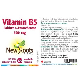NEW ROOTS HERBAL New Roots Herbal - Vitamin B5-500mg - 100 Capsules - Vitamin B5 Pantothenic Acid Supplement - Calcium D B5 Vitamins Pantothenic Acid 500mg - B5 Supplement Pantothenic Acid B5 - Calcium D Pantothenate