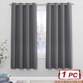 PONY DANCE Eyelet Blackout Curtain - Grey Curtains 55 x 70-inches Single Thermal Gray Drape for Bedroom with Silver Eyelet for Nursery Soft Light Blocking Window Treatment, 1 Panel, Grey