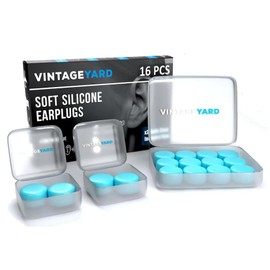 VintageYard Ear Plugs for Sleeping, Swimming- Soft Noise Cancelling Silicone Gel Wax Earplugs for Sleep and Swimmers, Ear Protection with Sound Blocking Level of 32 Db (Blue, 16 Count (Pack of 1))