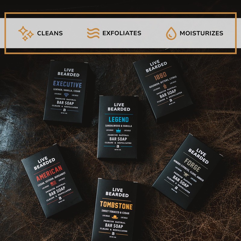 Live Bearded All-Natural Bar Soap for Men, 3-Pack of 5