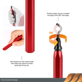 EHDIS Deburring Metal with 10 Blades, Deburring Tool with 360° Rotating Blade, Deburring Tool for Plastic (Also 3D Printing), Metal, Stainless Steel, Red