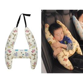 Qchomee Kids Car Travel Pillow Car Seat Belt Cushion Head Neck Support Pillow Safety Strap Covers Adults Children Headrest for Car Travelling Sleeping Pillow, Beige