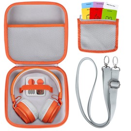 Peyyargo Storage Case Compatible with YOTO Mini + Headphones Kids Audio Player Travel Device Stories Music Podcast Radio Speaker (White + Orange Zipper)