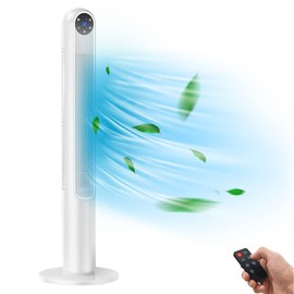 Tangkula 42-Inch Tower Fan with Remote Control, 80˚ Oscillating Standing Fan w/LED Display, 12H Timer & 3 Wind Modes, Portable & Quiet Floor Bladeless Fan for Bedroom Living Room Home Office (White)