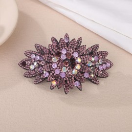 Aimimier Pink Crystal Gem French Hair Clasp Decorative Rhinestone Leaf Hair Pins Big Barrettes Wedding Bridal Hair Accessories for Women (Pink)