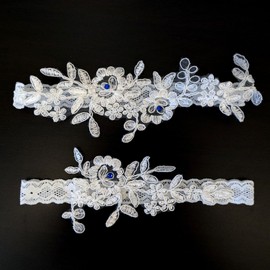 Blausky 1 Pair Bridal Garter, Lace Flowers Garter, Women's Lace Leg Garter, Wedding Garter, Elastic Lace Garter for Bride Gift, Bridal Accessories, White, 40-48 cm