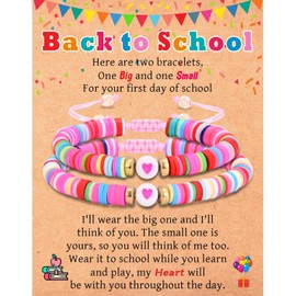 EYQV Back to School Gifts, Heart Charm Bracelets Back to School Bracelet Gifts for Mum Daughter, Sweet First Day at School Gifts Starting School Gifts for Girls