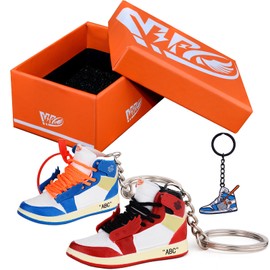 MPK 3D Mini Shoe Keychain,Sneaker Shoe lovers Keychainirthday Birthday Party Mystery Goodie Bag Prizes (Red+Blue(A single shoe))
