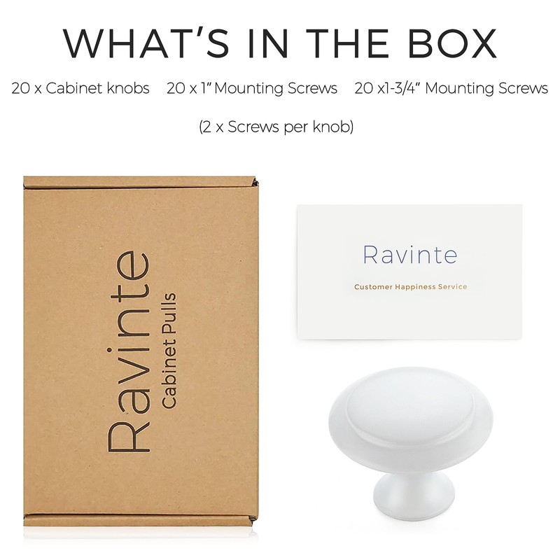 Ravinte 20 Pack White Kitchen Cabinet Knobs 1-1/4 Inch Round