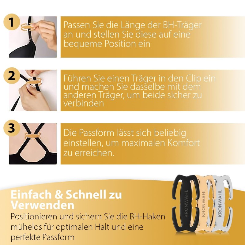 Kronwahl 3 Metal Bra Straps Clips for Straps Width up