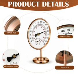 Konohan 1 Pack 4 Inch Vintage Indoor Thermometer and Humidity Gauge, Classic Retro Decorative Temperature Gauge Brass Dial with Stand Hygrometer for Home, Office, Bedroom with Clear Readings