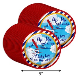 Up Up and Away Airplane Baby Shower Party Supplies Large 9" Paper Plates in Bulk 32 Piece