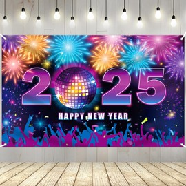 YQUQWN - Banner grande para discoteca de feliz año nuevo, 72 x 44 pulgadas, coloridos fuegos artificiales de Año Nuevo, decoración 2025, fuegos artificiales de Año Nuevo, decoración de Año Nuevo,