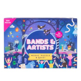 Bands & Artists Music Puzzle & Quiz. 500 Piece Jigsaw Puzzle with 50 Hidden Song Titles. Quiz Sheet & Answers Included. Music Work as a Team or Head-to-Head Fun Quiz Game.