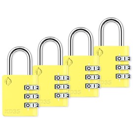 Zarker XD35 Combination Lock, 3-Digit Padlock for School Gym Sports LockerLock, Fence, Toolbox, Case, Hasp Storage (4-Pack, Yellow)