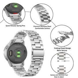Issinlky Metal Bracelet for Garmin Vivoactive 4S/Venu 2S/Venu 3S/Vivomove 3S, 18 mm Band Stainless Steel Bracelet for Fossil Women's Gen 6/Fossil Women's Gen 5E/Fossil Women's Q Venture HR Gen 4/Gen 3