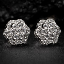 Tsv Jewelers Large White Gold Sterling Silver 1.5Ct Moissanite Flower Cluster Stud Earrings