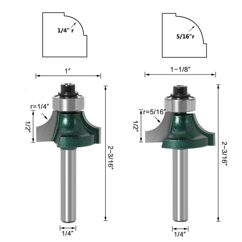 Gasea 4pcs 1/4" Shank Round Over Edging Router Bit Set,