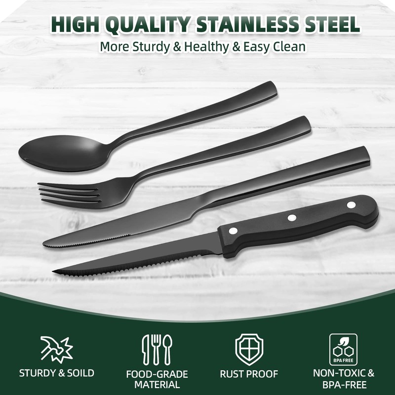 72-Piece Stainless Steel Black Silverware Set - CEKEE Flatware Kitchen