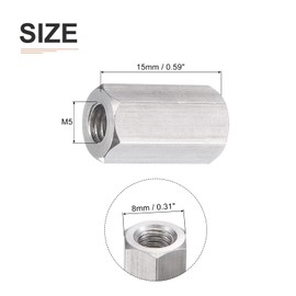 DTGN M5x0.8mmx15mm(DxPxH) Hex Coupling Nuts - 5Pack - Good for Home Garage Repairs - 304 Stainless Steel Polishing Rod Coupling Nuts - Silver Tone