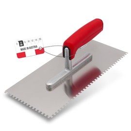 WERKFIT Professional Stainless Steel Trowel 3 mm - Smoothing Trowel Serrated Rustproof - Toothed Spatula with Soft Grip - Eaves Made in Austria 280 x 130 mm (4 x 4 mm)