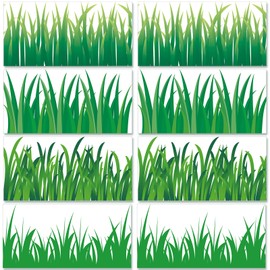 24 Pcs Green Grass Jumbo Borders Grass Boarder Trim Paper Grass Cutouts for School Classroom Bulletin Board Decorations Jungle Spring Party Supplies, 4 Styles