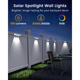 Solar Fence Lights Outdoor Waterproof Led, 1300mAh,16pack,6 inch Solar Lights for Fence with Warm White & RGB 8 Colors,Outdoor Solar Lights for Patio, Backyard, Deck, Railing (White)