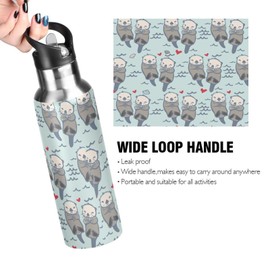 Sea Otter Water Bottle Kids Insulated Girls Boys Stainless Steel Straw Lid 20 oz Hot Cold Water Flask School Sport Gym Running 20 oz