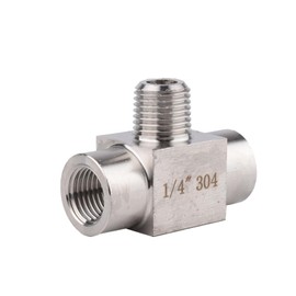 1/4 Inch T-Piece Connection, 3-Way Tee Connection Coupling Made of Stainless Steel for Drinking Water Sanitary (Female x Male Thread x Female Thread)
