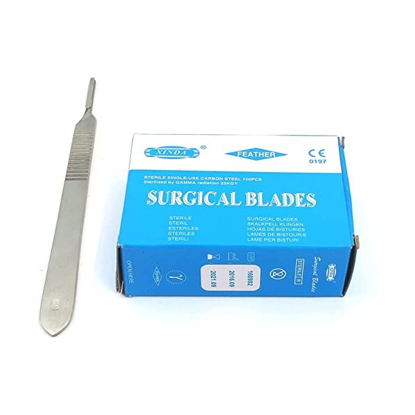 100 SCALPEL BLADES #12 STERILE CARBON STEEL + 1 SCALPEL