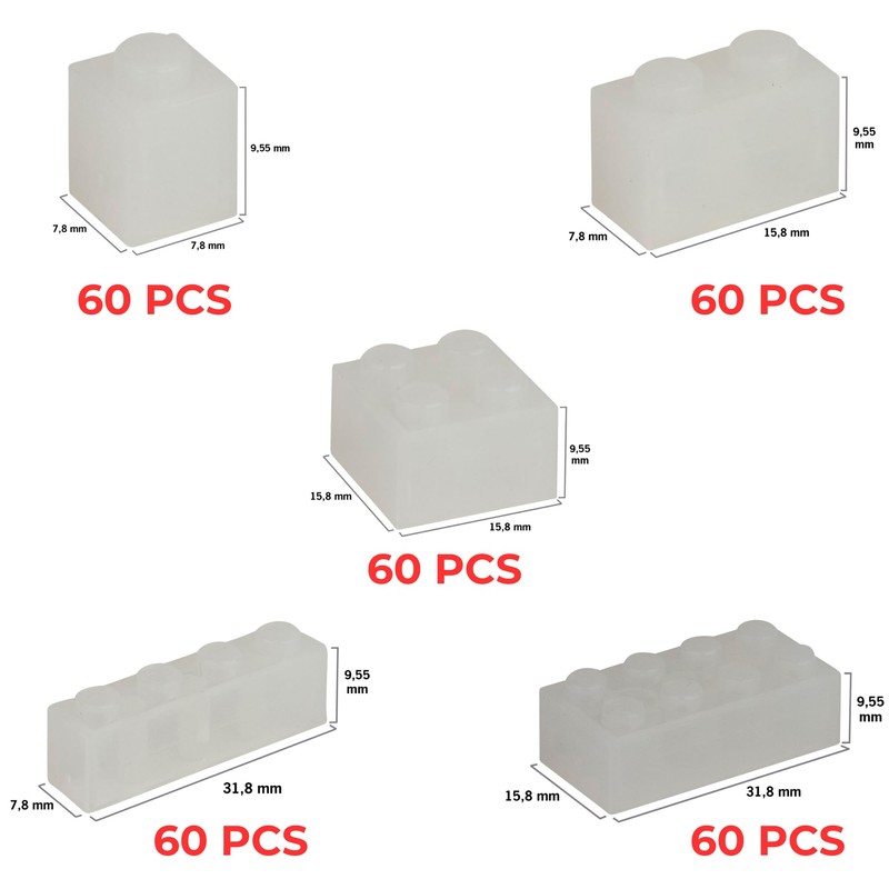 Q-Bricks Building Blocks Box, Transparent Mix, 300 Basic Blocks, Transparent