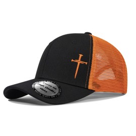 Christian Hats for Men Women,Jesus 3 Nail Cross Hat Christian Religious Gifts for Birthday/Christmas,Black and Orange
