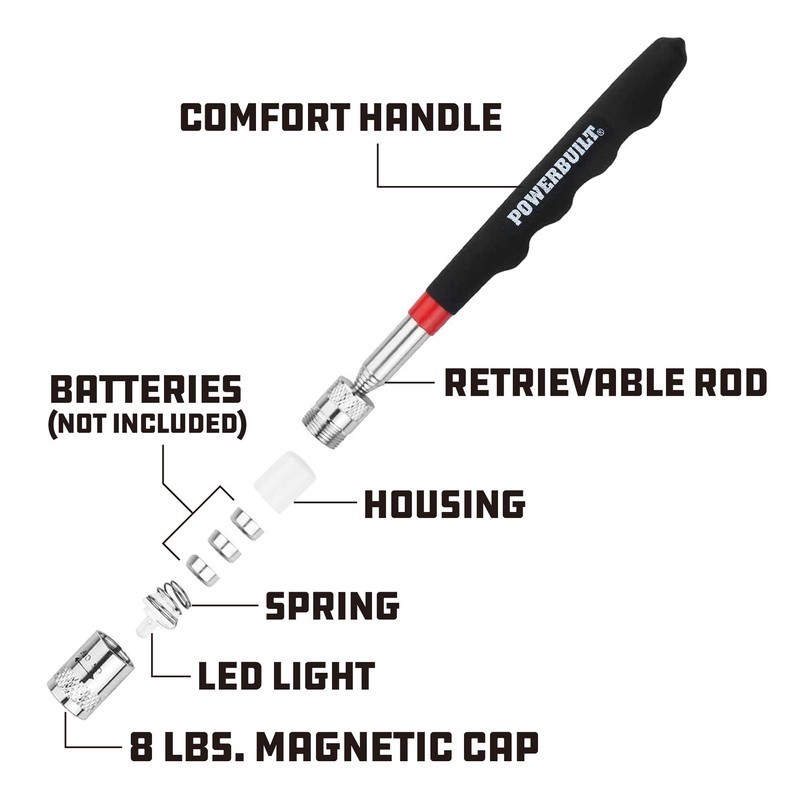 Powerbuilt 8 lb LED Lighted Telescoping Magnetic Retriever Pick Up