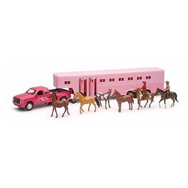 1:32 Scale Pink Pick Up Fifth Wheel Horse Trailer Set