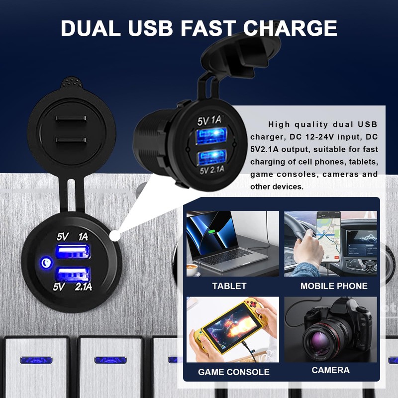 Xhtechnology Marine Boat Rocker Switch Panel,Waterproof 4 Gang Multi-Function Toggle