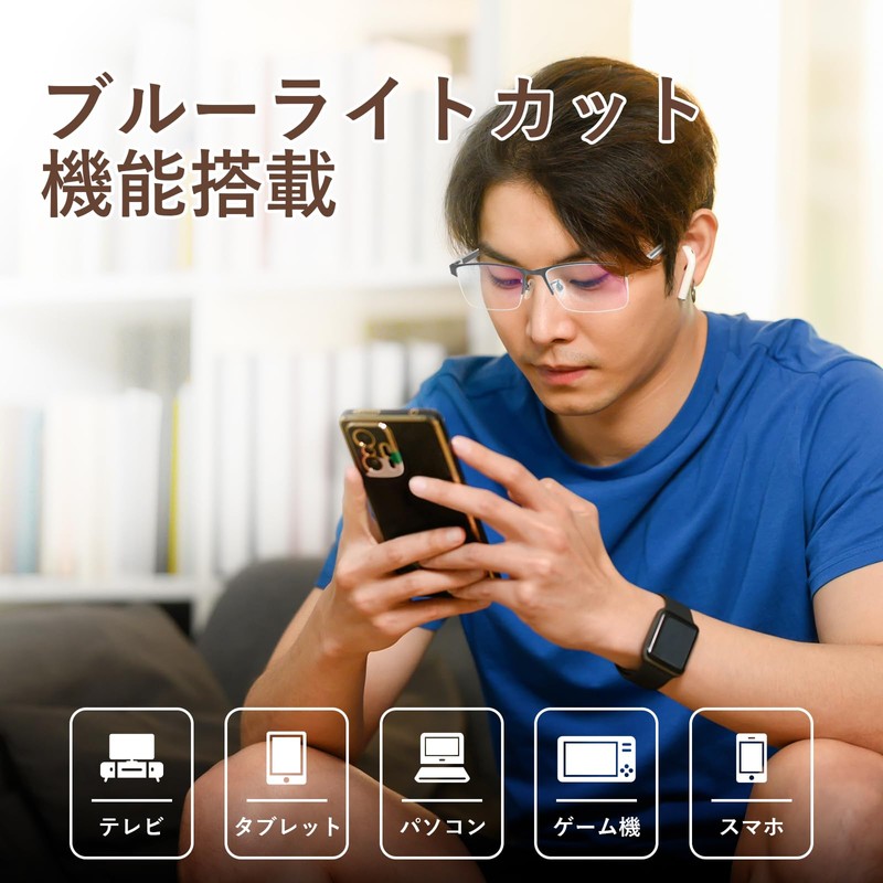 [AMMGLSS] 遠中近三用メガネ ブルーライトカット ユニセックスのハーフリム型メガネ 樹脂製レンズ チタン合金 メンズ レディース グレー 度数+1.5